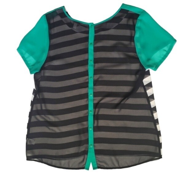 Charming Charlie Striped Sheer Top W Back Buttons - L - Picture 6 of 9